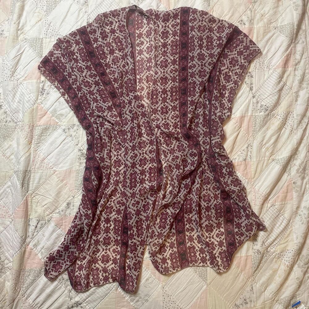 brandy melville maroon hippy boho sheer floral pattern fairy kimono one size